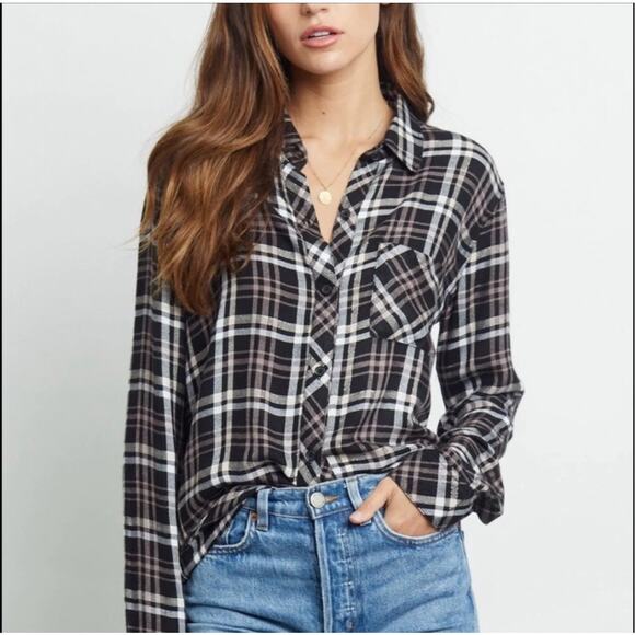 Rails Hunter Plaid Button Down Shirt in Midnight Blush Ivory Size XS - Picture 1 of 13